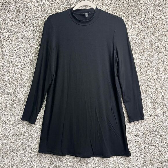 Eileen Fisher Top Women’s Medium Black Mock Neck Long Sleeve Side Slit Tunic - Picture 1 of 5